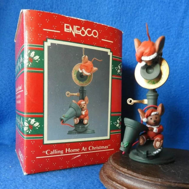 Enesco Ornament  1990 1991 Calling Home At Christmas Mouse Mice Telephone