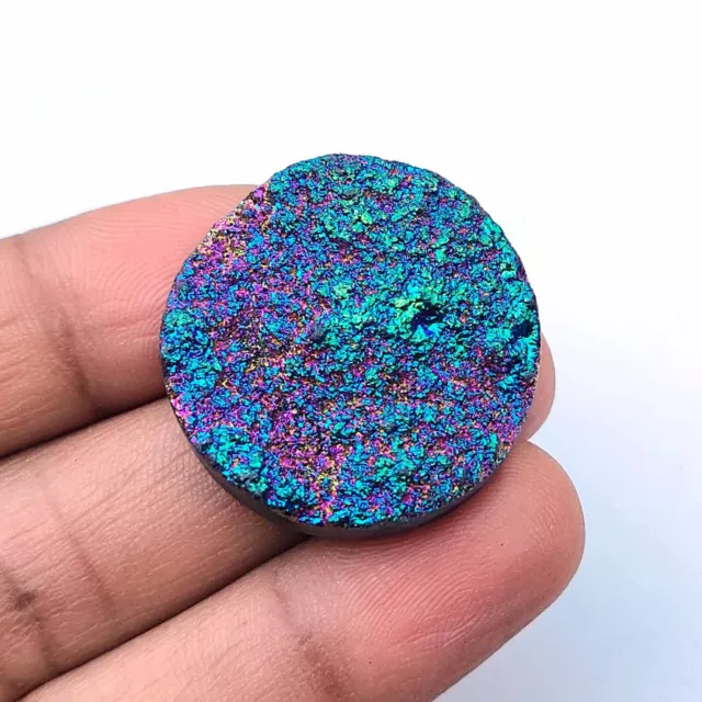 Rainbow Color Titanium Druzy Agate Cabochon Round Natural Gemstone 57 Cts TD-77