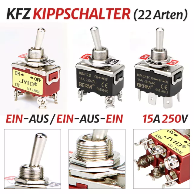 KFZ Kippschalter Umschalter Ein-Aus (22 Arten) 15A 250V Wasserdicht Schutzkappe