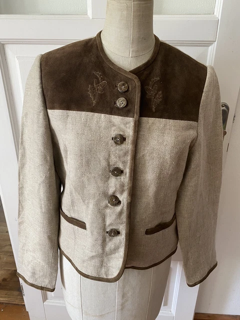 Giacca vintage kautenracher Trachten pelle lino austriaco donna taglia 36