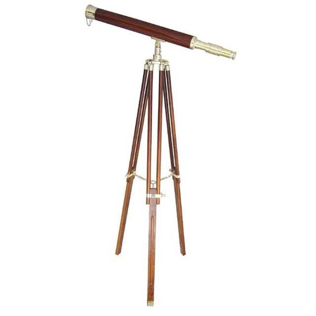 Stand-Teleskop Stativ-Fernrohr, Longue-Vue, en Laiton Bois Enduit 100 X 160 CM