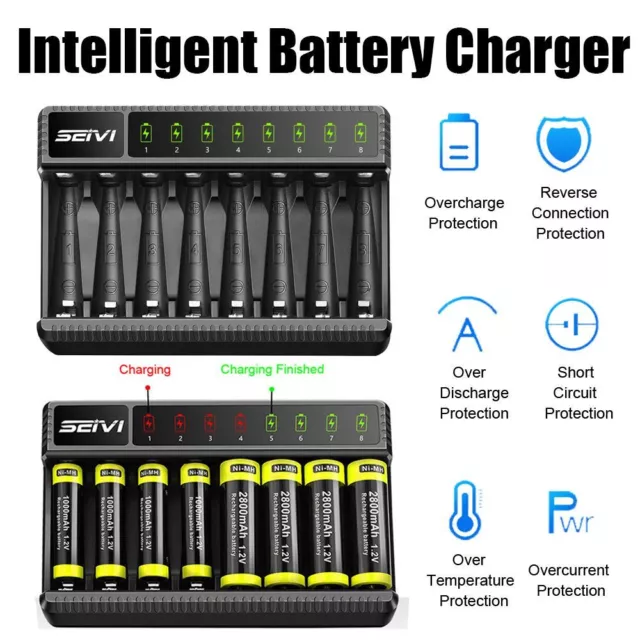 Dock Intelligent Battery Charger 8 Slot For AA/AAA NiMH Rechargeable Batteries