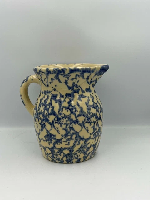 Robinson Ransbottom 1 PT Pitcher Creamer Blue Spongeware Made In USA