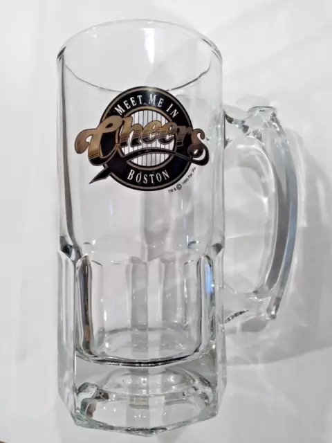 CHEERS Meet Me In Boston 8" Heavy Clear Glass Beer 32 0z Mug Stein Man Cave Bar