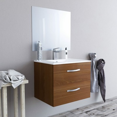 MarinelliGroup Mobile Bagno 60 cm sospeso con lavabo in Ceramica e Specchio con cassetti Rovere Altea 