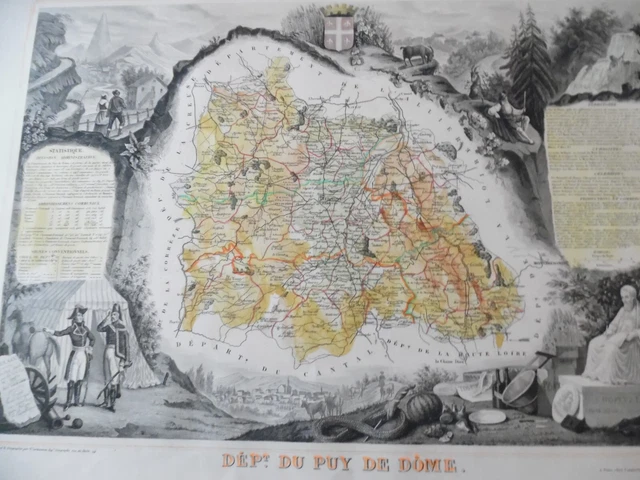 Carte Géographique Ancienne De L'Allier (1869) - Gravure Levasseur - Originale
