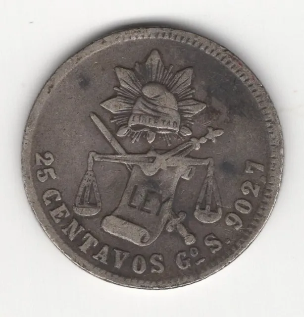 1879 Go S MEXICO  SILVER  25 CENTAVOS