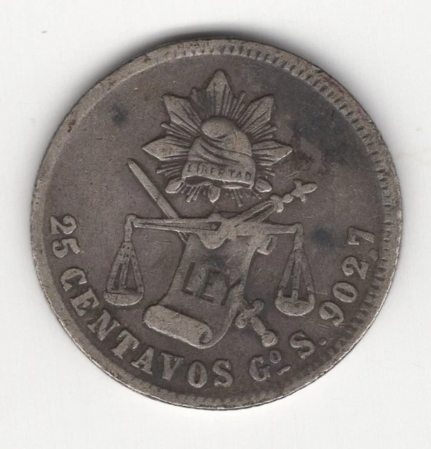1879 Go S MEXICO  SILVER  25 CENTAVOS