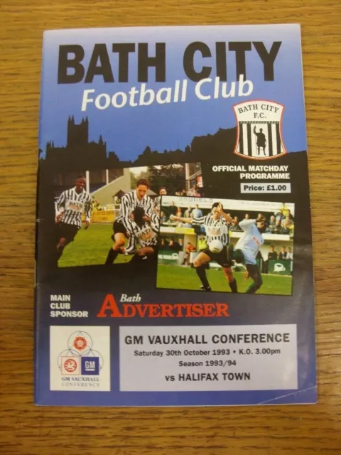 30/10/1993 Bath City v Halifax Town [1st Non League Season] (slight creased). Pl