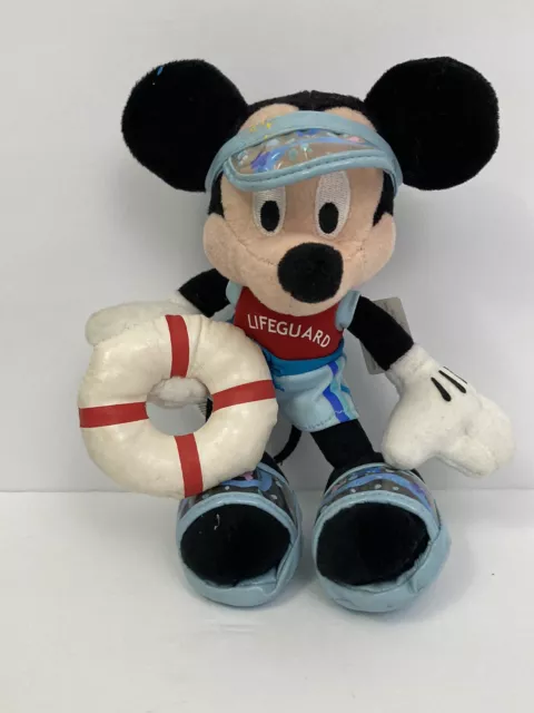 Disney Store Lifeguard Mickey with Visor & Life Preserver Ring 9" Bean Plush NWT