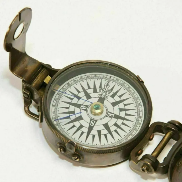 Pocket Compass Nautical Antique Brass Vintage WWII Military