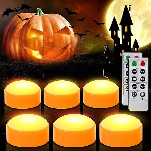 CANDLE IDEA Lot de 6 lumières LED en forme de citrouille d'Halloween avec