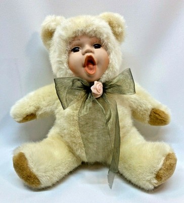 Emerald Doll Collection Porcelain Doll Plush in Bear Outfit