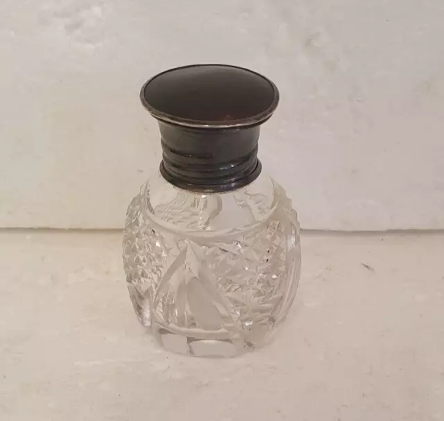 Antique  Cut Glass Perfume Bottle with sterling silver lid