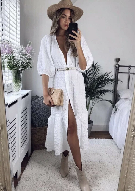 knee length dresses for ladies Zara Black Puff Sleeve Midi Dress main image 1