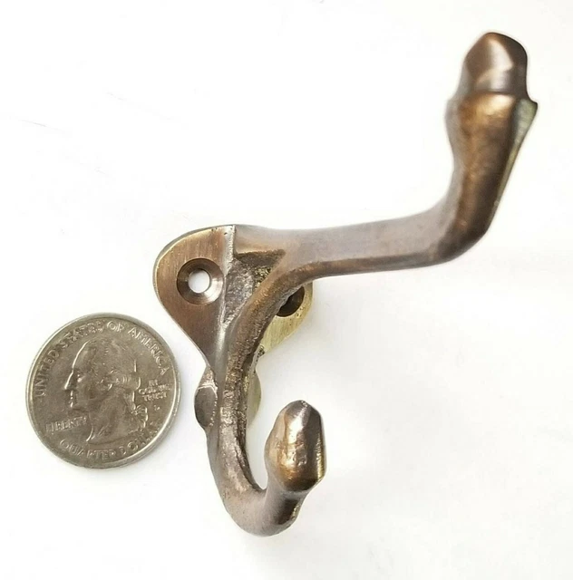 4 Antique Style solid Brass Double Hat Coat Towel Hooks School House Hook #C12 2