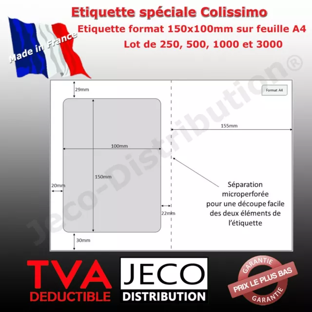 planches A4 avec étiquette colissimo intégrée 150x100mm compatible L7980