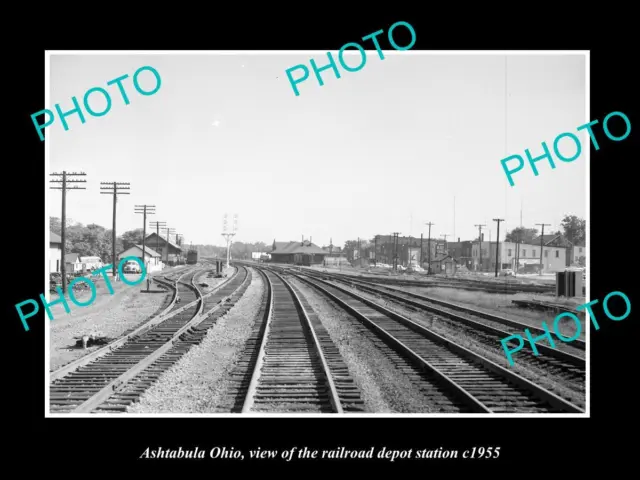 OLD LARGE HISTORIC PHOTO OF ASHTABULA OHIO THE RAILROAD DEPOT STATION c1955