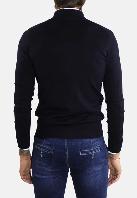 Maglione Cardigan Uomo Lana Zip Collo Alto Blu Grigio Maglioncino con Cerniera
