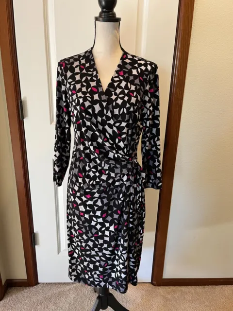 ANNE KLEIN Women Size L Multicolor V Neck 3/4 Sleeve Sheath Dress