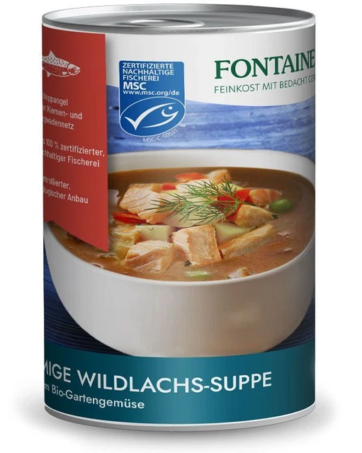 (13,73 EUR/l) Fontaine zuppa cremosa di salmone selvatico con ortaggi biologici da giardino 400 ml
