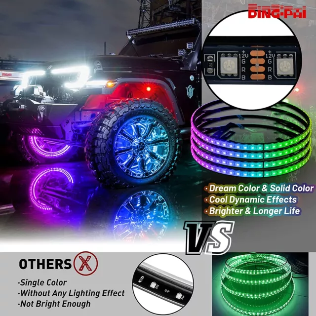 17.5" RGB & Chasing Flow Double Row LED Wheel Ring Rim Lights For Truck Car set 3