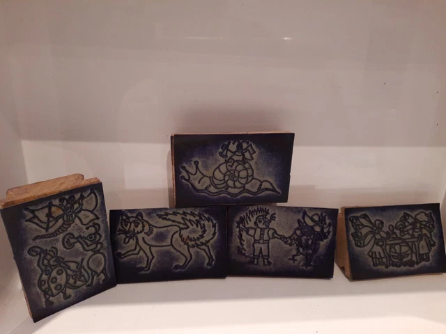 6 Holzstempel 6 x 4 cm  Mecki u.a. f. KARTEN BASTELN Märchen Alter?  s. BILDER