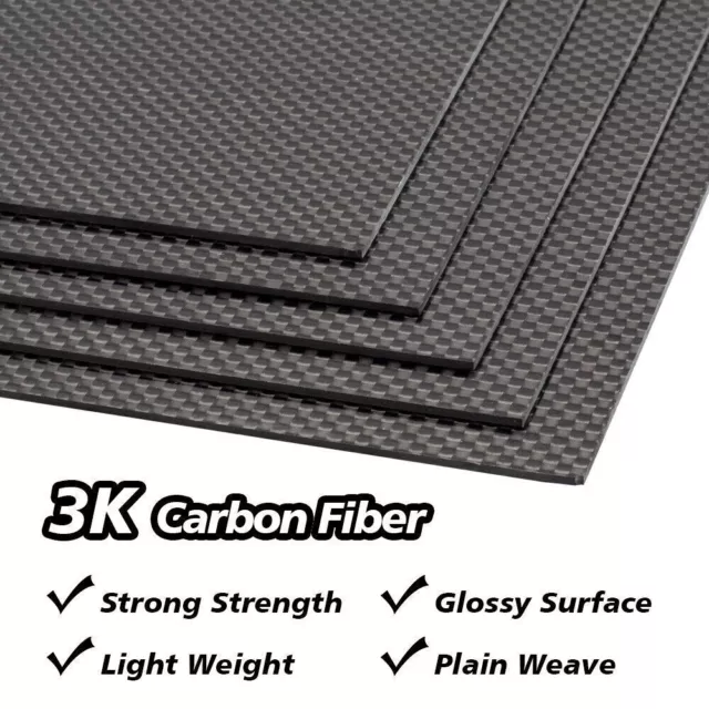 Carbon Platte 200mm x 300mm Hochglanz 0,5mm 1mm 2mm 3mm CFK Kohlefaser Plate 3K