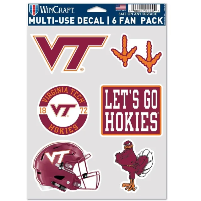 Virginia Tech Hokies Multi-Use 6 Fan Pack NCAA Decal Stickers *Free Shipping