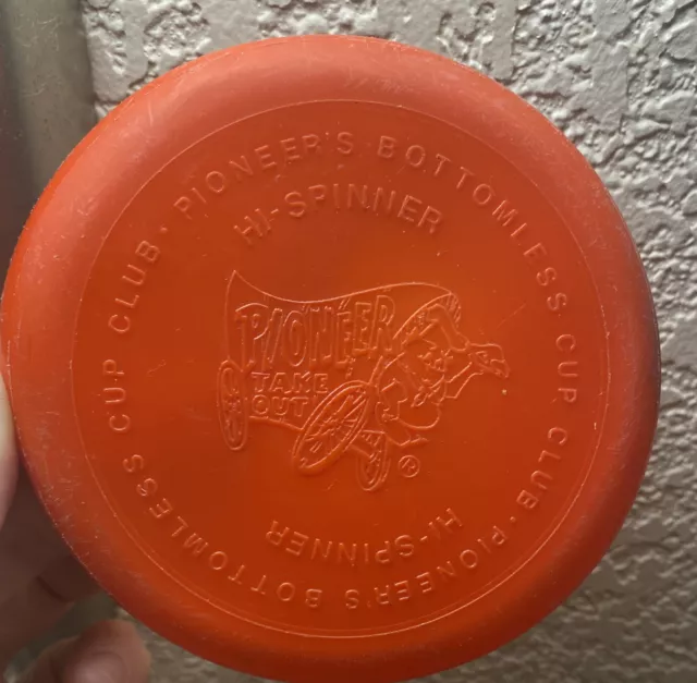 Vintage Pioneer Take Out Frisbee Hi Spinner Red Toy California Stagecoach Logo