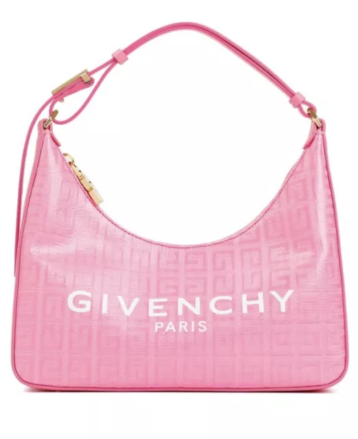 New Givenchy Moon Cut Out Small Leather Trimmed Canvas Hobo Bag in Bright Pink