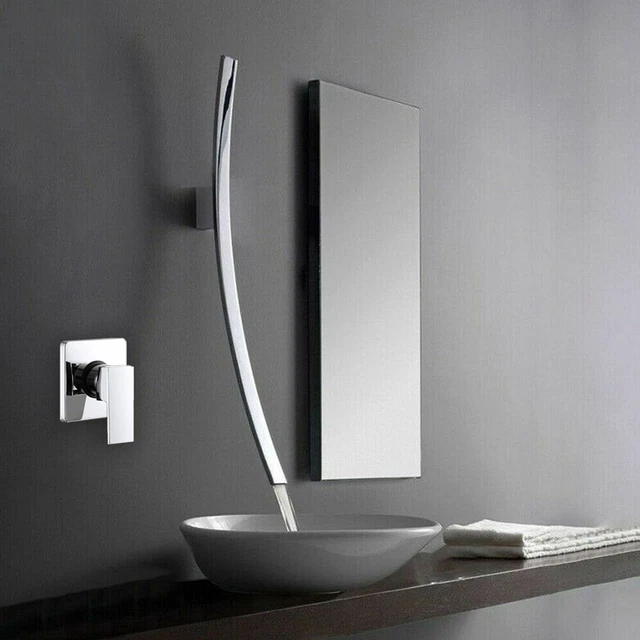 Chrome Wall Mount Bathroom Sink Basin Faucet Waterfall Bath Tub Filler Mixer Tap