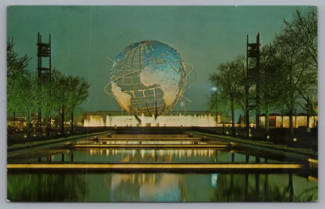 New York World's Fair 1964-1965 Unisphere Night Scene Vintage Postcard