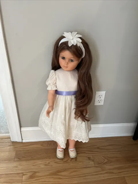 Vintage 1961 30" Doll Large RELIABLE Jointed, Sleepy Green Eyes, White Dress