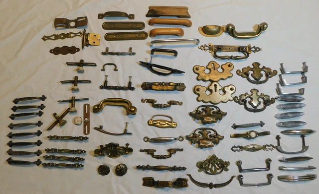 Vtg Lot Drawer Handles Cabinet Pulls Hardware Brass Crome Mid Century Mix 65+
