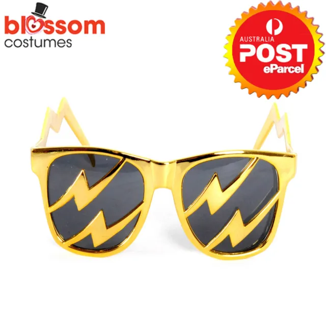 JDP37 Adult Gold Lightning Glasses 80s Funny Rock Pop Star Costume Accessory