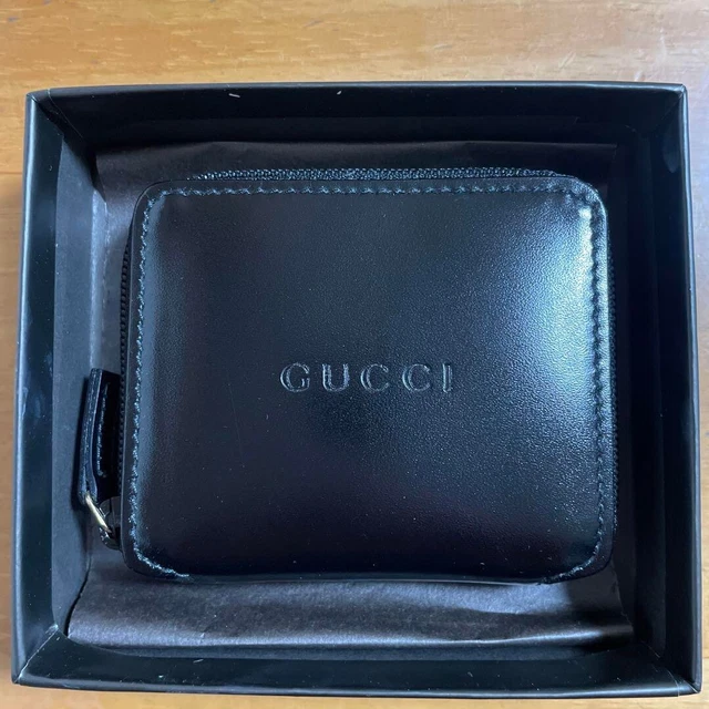 Unused Authentic Gucci Vintage Logo Zip Coin Case Purse Black Deadstock