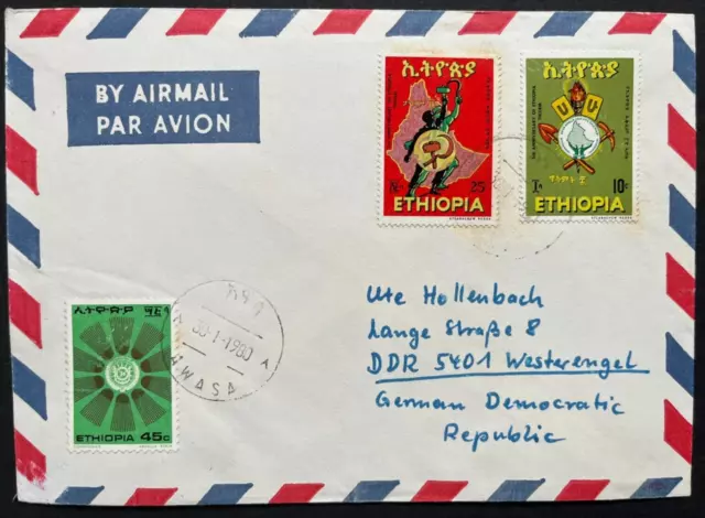 Ethiopia 1980 Air Mail Cover Awasa 30.1.1980 Scott # 797, 850, 851