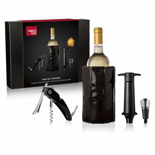 Vacu Vin Geschenkset Wein Premium 4-tlg. Korkenzieher Weinkühler Stopfen Zubehör