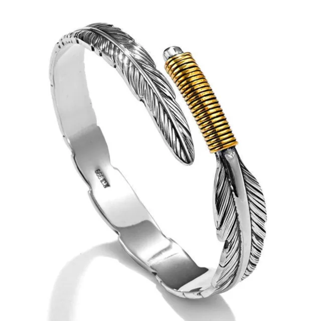 Wristband Feather Design Retro Style Feather Bangle for Men Women Design Alloy
