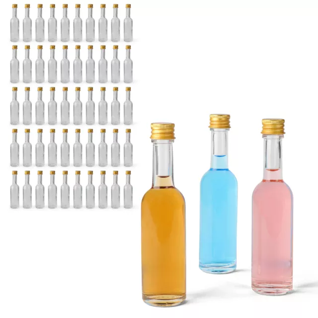 G Francis 1.7oz Mini Alcohol Bottles - 50ml Glass Shot Bottles with Caps 50 Pack
