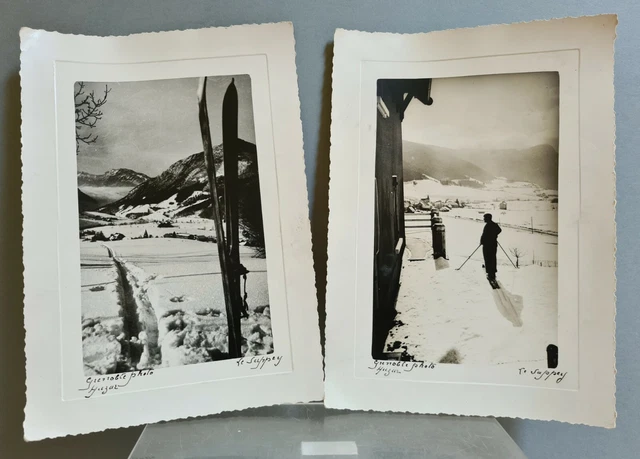 2 photos of Montagne Les Alpes LE SUPEY towards Grenoble signed HUZAR circa 1950