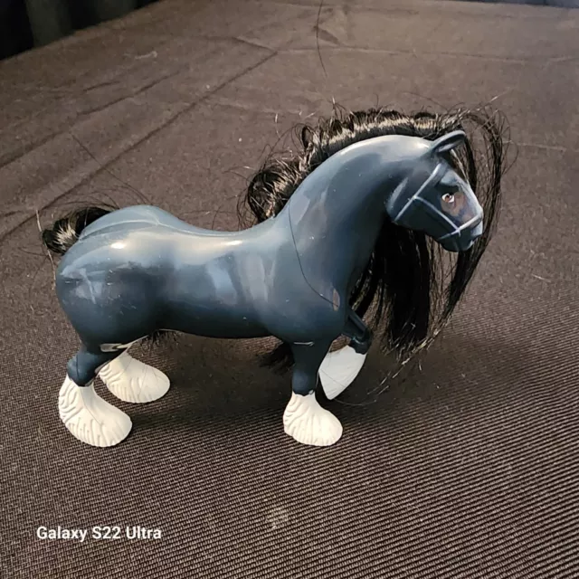 Vintage Plastic Clydesdale Toy Horse Long Black Mane And Tail