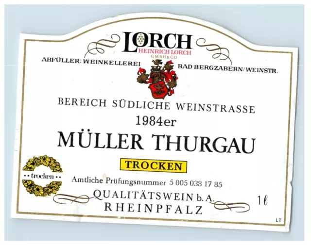 1970's-80's Muller Thurgau Trocken German Wine Label Original S43E