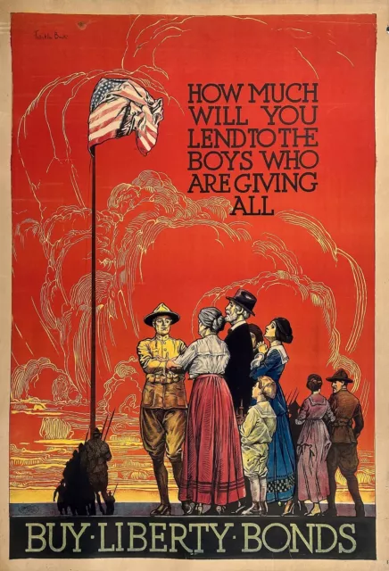 Original Vintage WWI Poster Buy Liberty Bonds How Much Will You Lend by Franklin