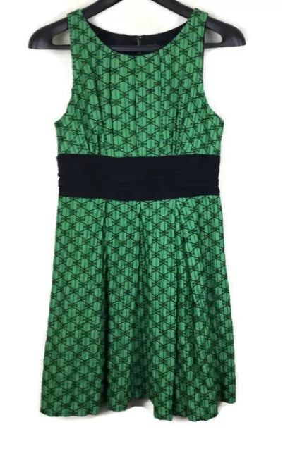 Frock by Tracy Reese Linen Silk Green Black Lined Dress Size 12