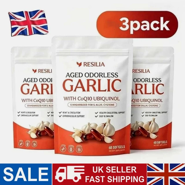 3PACK RESILIA GARLIC Extract 600mg Softgels-60ct-Odorless Aged Garlic ...