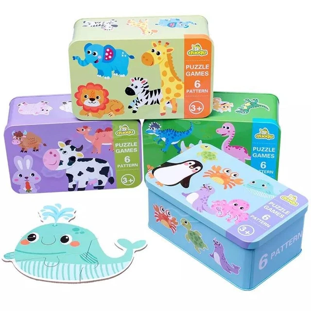 Educational Animal Puzzles Jigsaw Games 6 in a Box Puzzle for Kids Ages 2-6