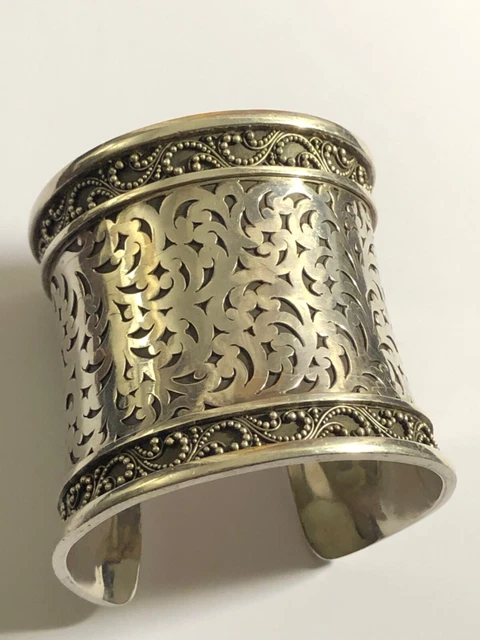 Lois Hill sterling silver MASSIVE scrollwork HUGE 6-3/4" cuff bracelet 110622@