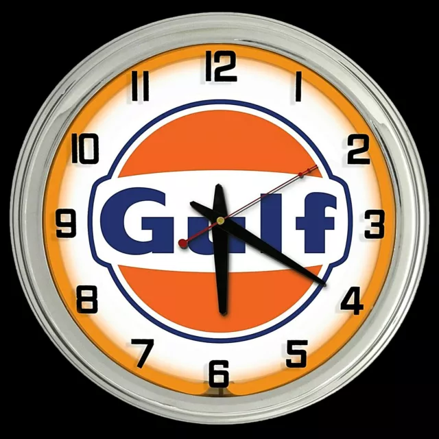 16" GULF Gasoline Motor Oil Gas Station Sign Neon Clock No Nox Gulftane